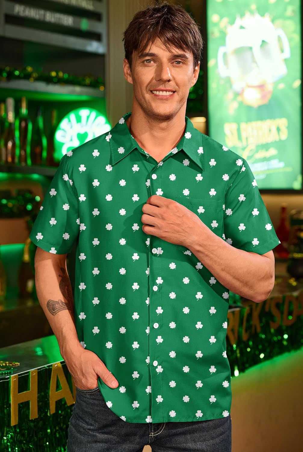 Arvilhill Men's St. Patrick’s Day Button Shirt Short Sleeve Shamrock Shirts (S-3XL) - Image 3
