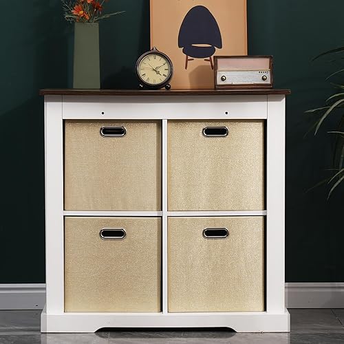 Miniatura 4 de Cesta de organización plegable de tela con asas, cubos de almacenamiento de 13 x 13 pulgadas, juego de 4, cestas de almacenamiento gruesas y