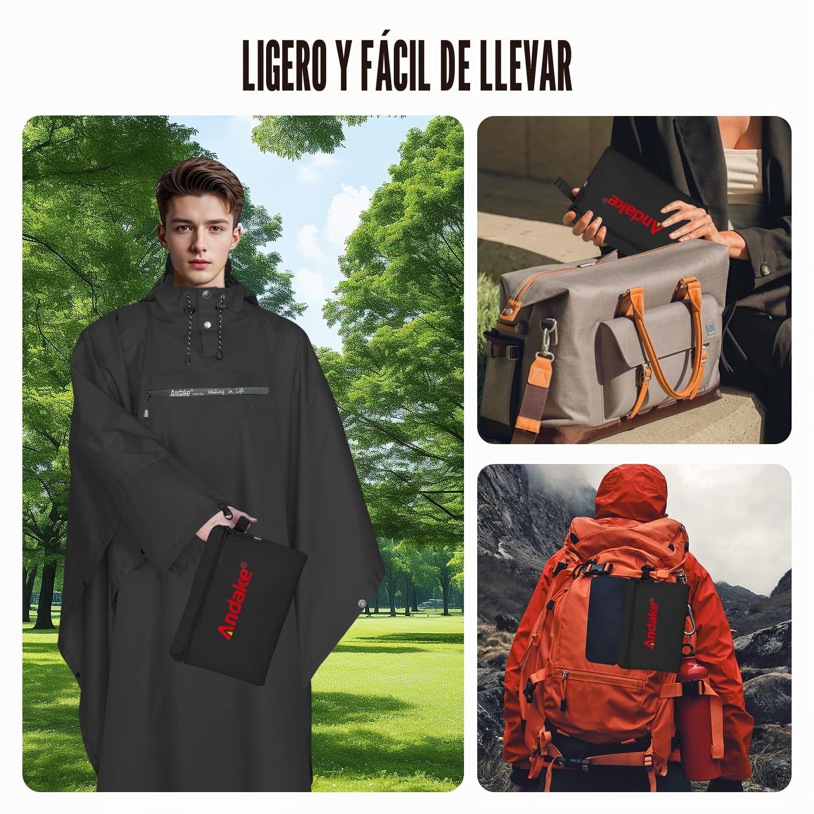 Andake Poncho de Lluvia con Capucha Chubasquero Impermeable Ligero Multifuncional como Toldo Manta Estera de Camping para Senderismo Ciclismo
