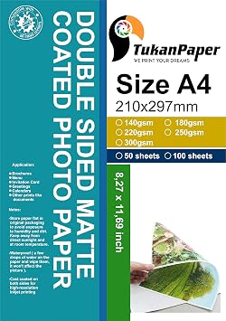 Pictures Invitations note cards craft projects signage Double side matte all Inkjet printer Photo Paper 8.3"x11.7" 210 x 297mm A4 Size 50 sheets weight 300gsm for All Inkjet Printers