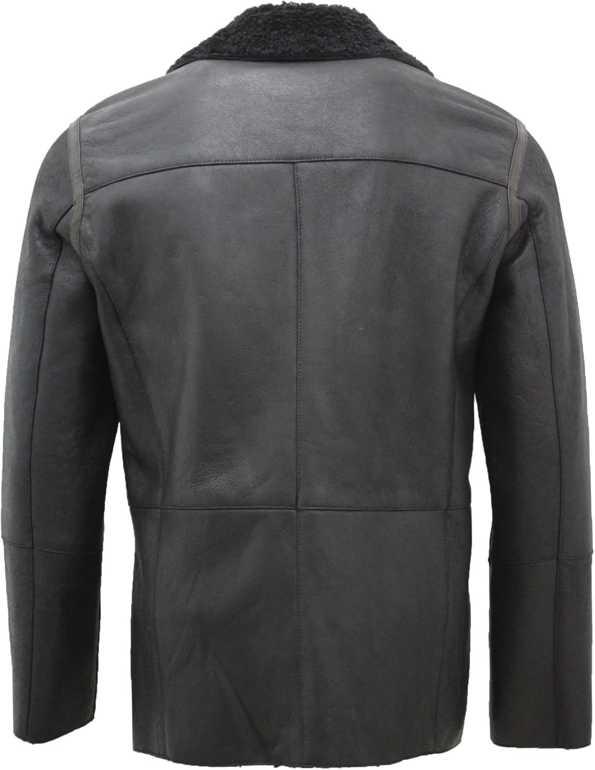 Men's Black Double Breasted Real Sheepskin Pea Coat