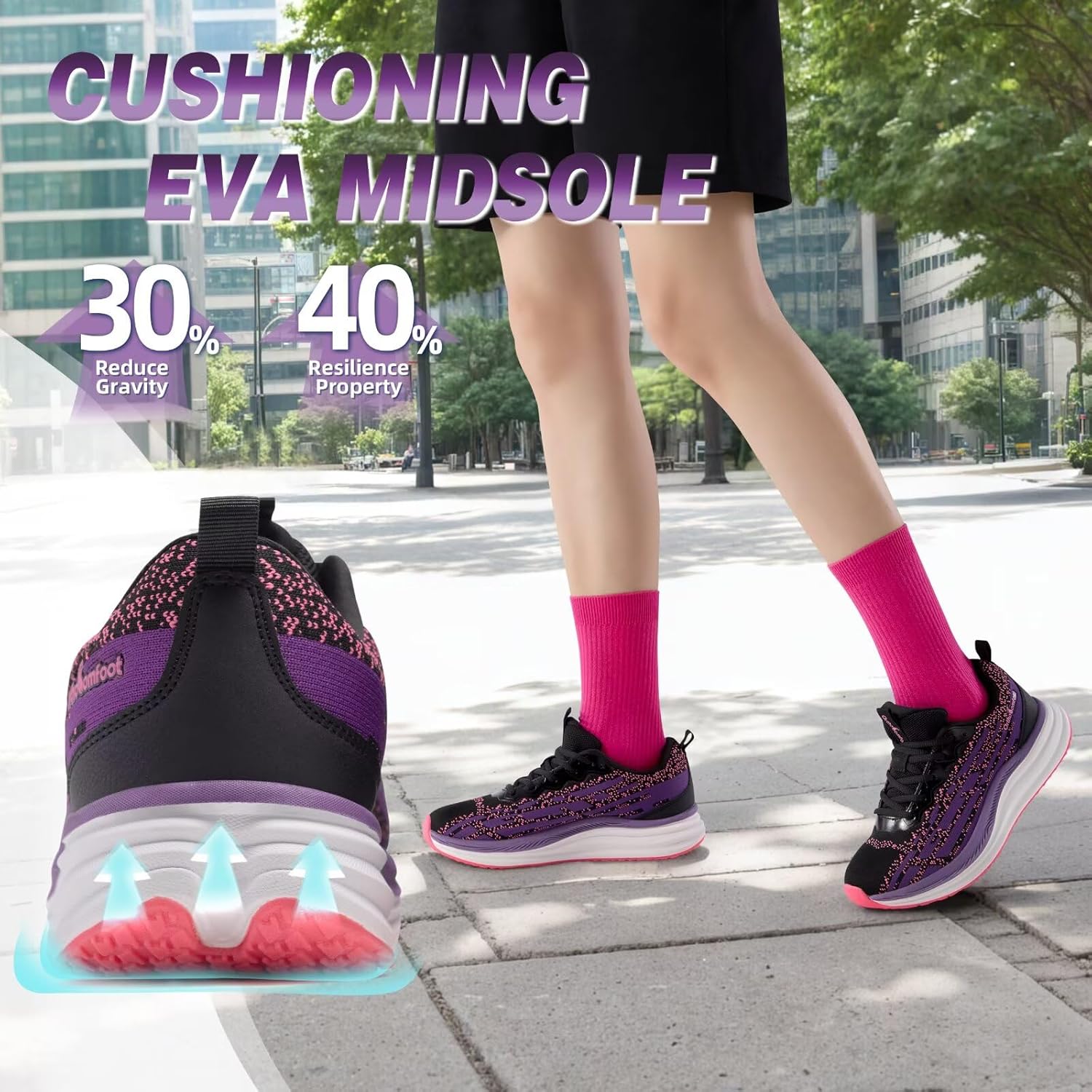 OrthoComfoot Women's Orthopedic Road Running Shoes: Comfortable Arch Support Orthotic Plantar Fasciitis Athletic Sport Sneakers, Casual High Arch Flat Feet Walking Shoes for Foot Heel and Pain Relief