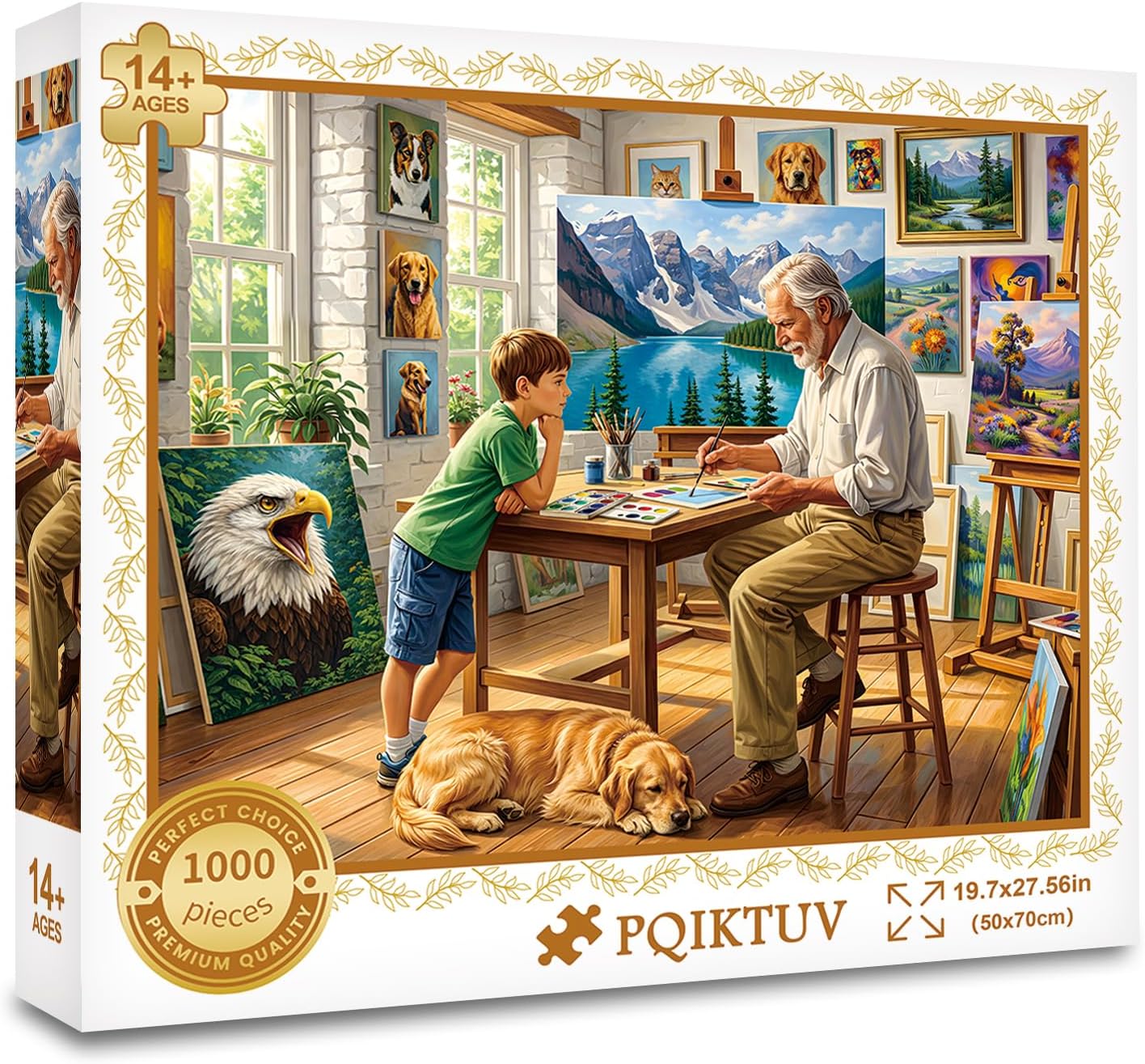 1000 Piece Puzzle for Adults, Warm Art Studio Scene with Artist, Jigsaw Puzzles with Letters on Back, mit HD Poster, Family Puzzles Wall Decor Funny Gifts for Family Lovers (27.56x19.7 Inch)