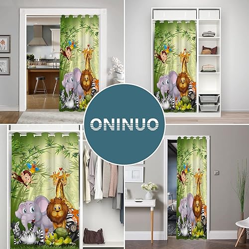 Miniatura 9 de Cortinas opacas de puerta de animales para puertas, selva, vida silvestre, zoológico, elefante, león, tigre, jirafa, para armario de dormitorio,