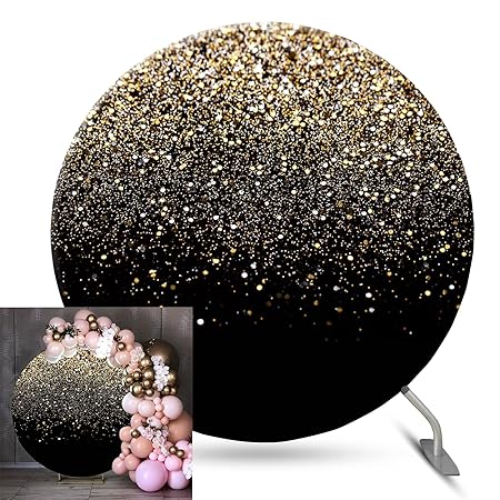Beiyongde Black Circle Backdrop Cover, B11 Seamless Edge Elastic Design Round Backdrop, Round Stand Backdrop for Party, Wedding Decoration, 7.2ft