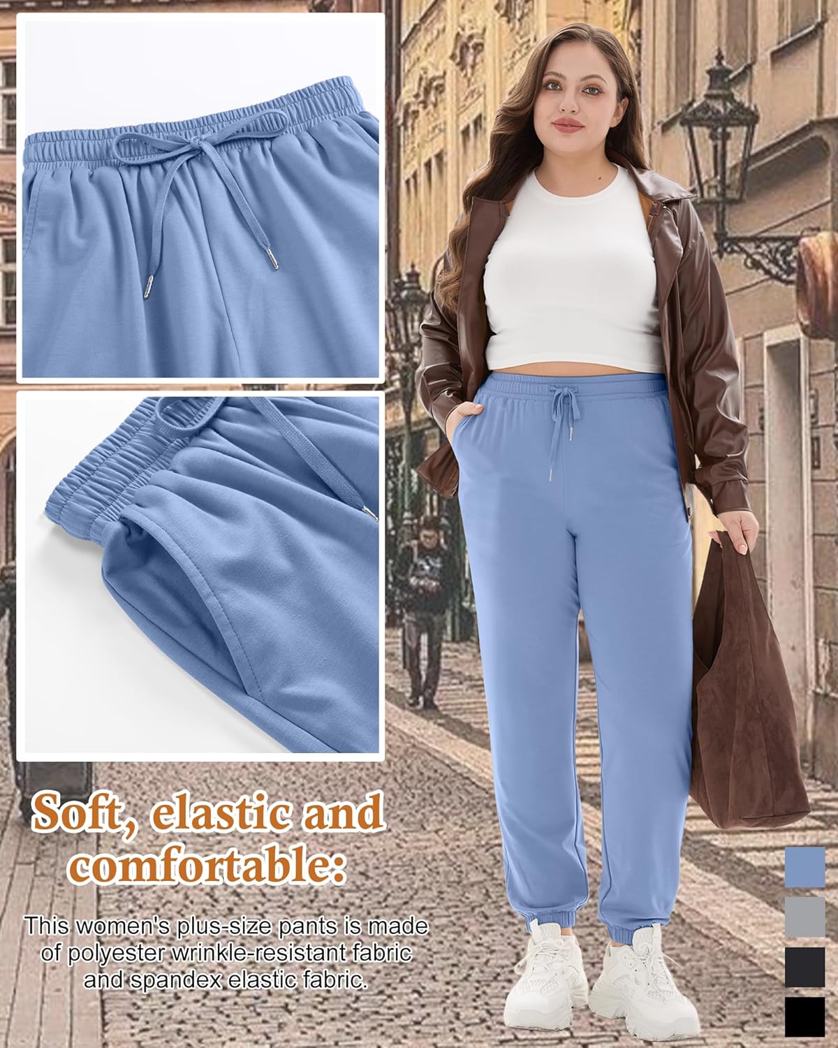 4 Pack Women's Plus Size Sweatpants Drawstring Loose Fit Joggers Comfy Casual Athletic Yoga Pants with Pockets - Image 3