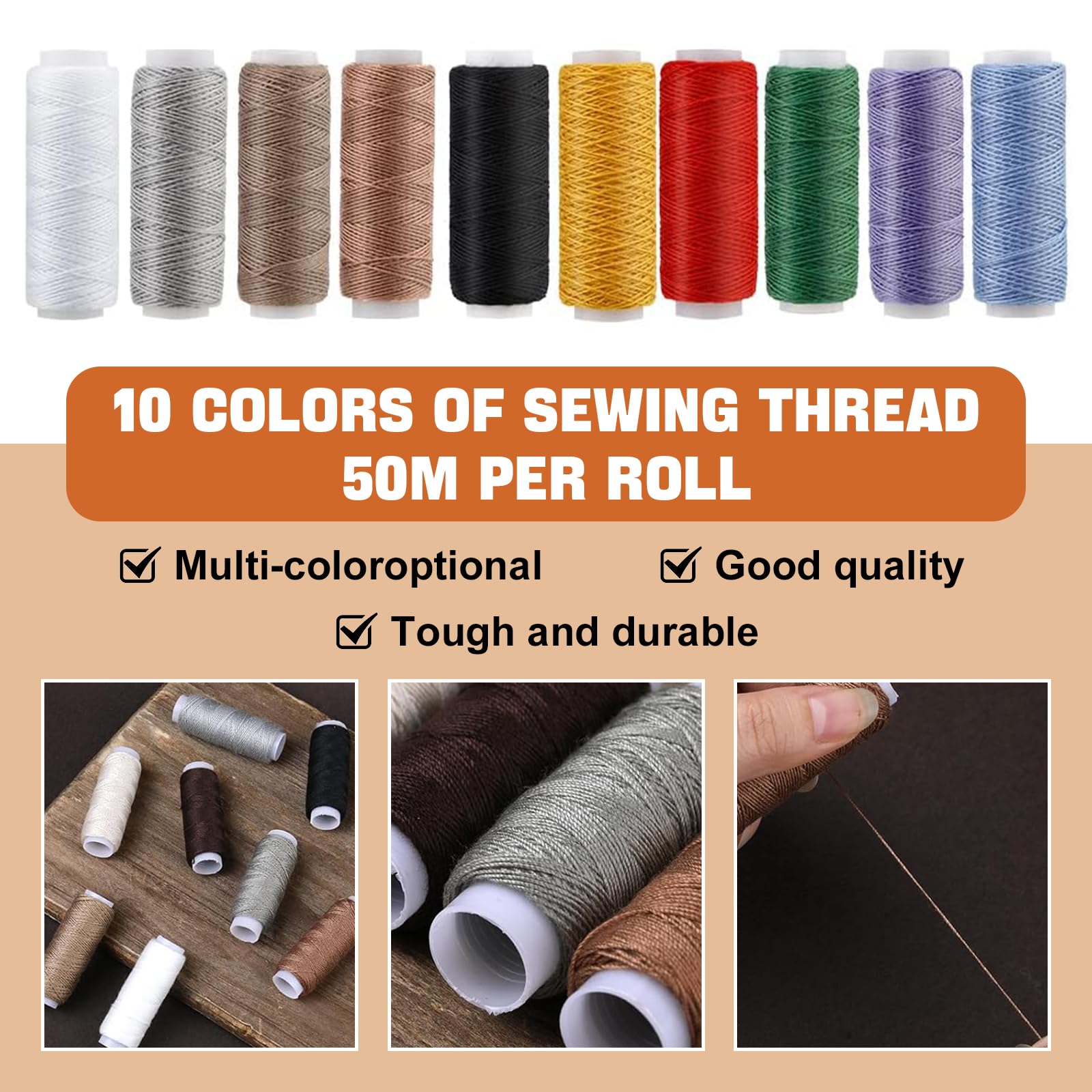 Kit Di Riparazione Per Pelle Professionale - 12m Filo Cerato, Aghi Curvi E Triangolari, Punteruolo, Ditale - Per Divani, Scarpe, Borse
