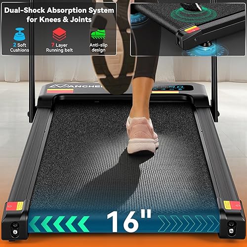 Miniatura 5 de ANCHEER Cinta de correr con asas y 12% de inclinación - 2s plegable/Capacidad máxima de 320 lb Almohadilla para caminar - Cintas de correr plegables