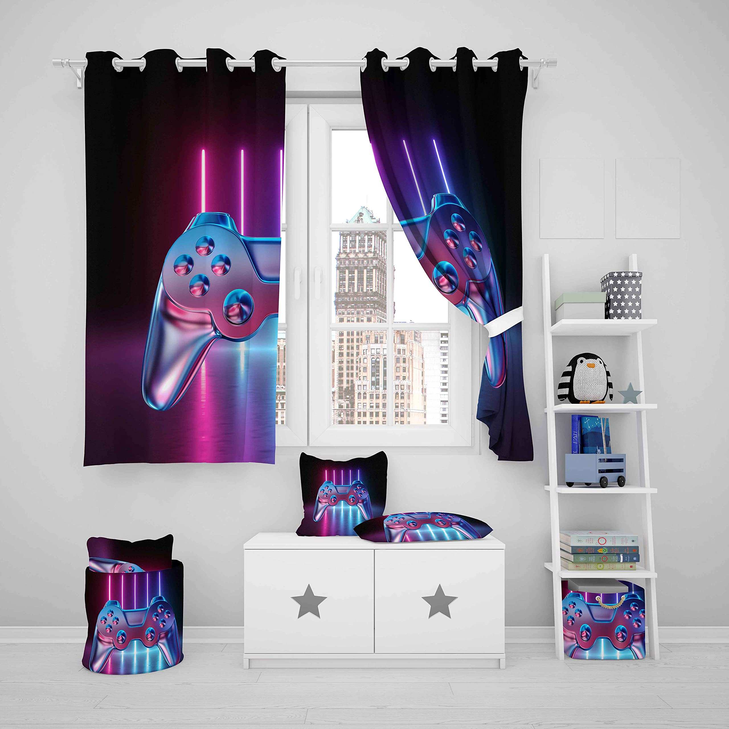 Tbrand Gamepad Blickdichte Vorhänge für Jungen und Teenager, 137 x 117 cm, moderner Spiel-Fenstervorhang, Videospiel-Vorhänge für Kinder und Mädchen, Neuheit, Farbverlauf, Aktionstasten