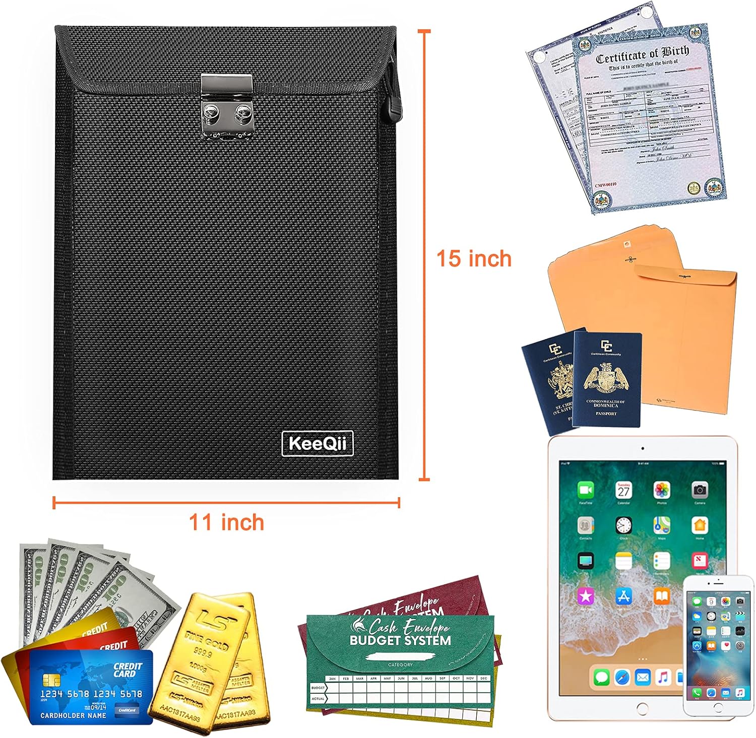 Fireproof Document Bag - Waterproof & Fire Resistant Safe Bags with Combination Lock | Protect Valuables from Fire Damage