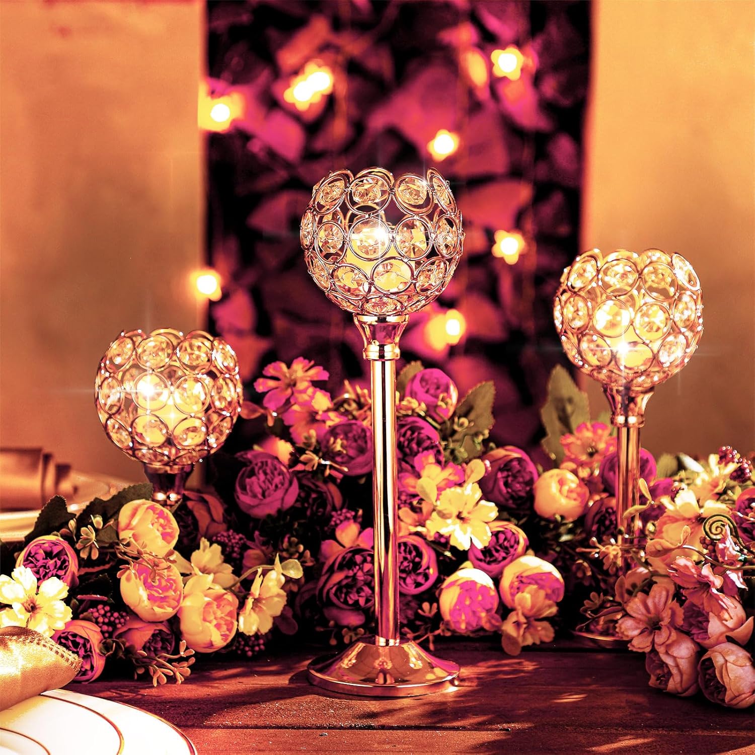 Bokon 24 Pcs Gold Crystal Candle Holders Bulk with Candle Table Wedding Centerpieces Stick Holder Centerpieces for Wedding Party Housewarming Gift Dining Table Decor