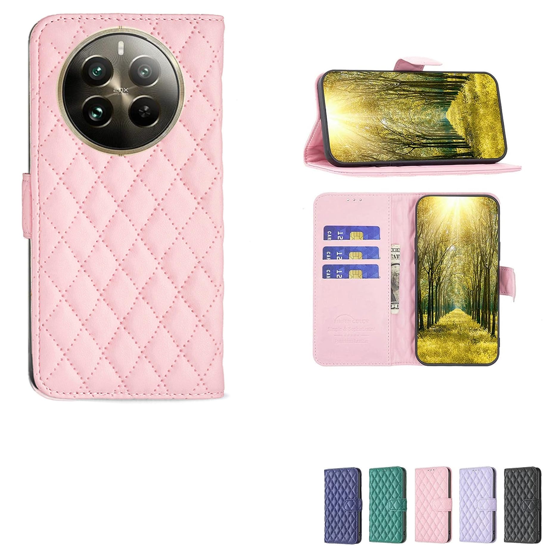 Case Compatible for Realme 12 Pro+ Phone Case Cover Flip Stand Cover Women Wallet Pink