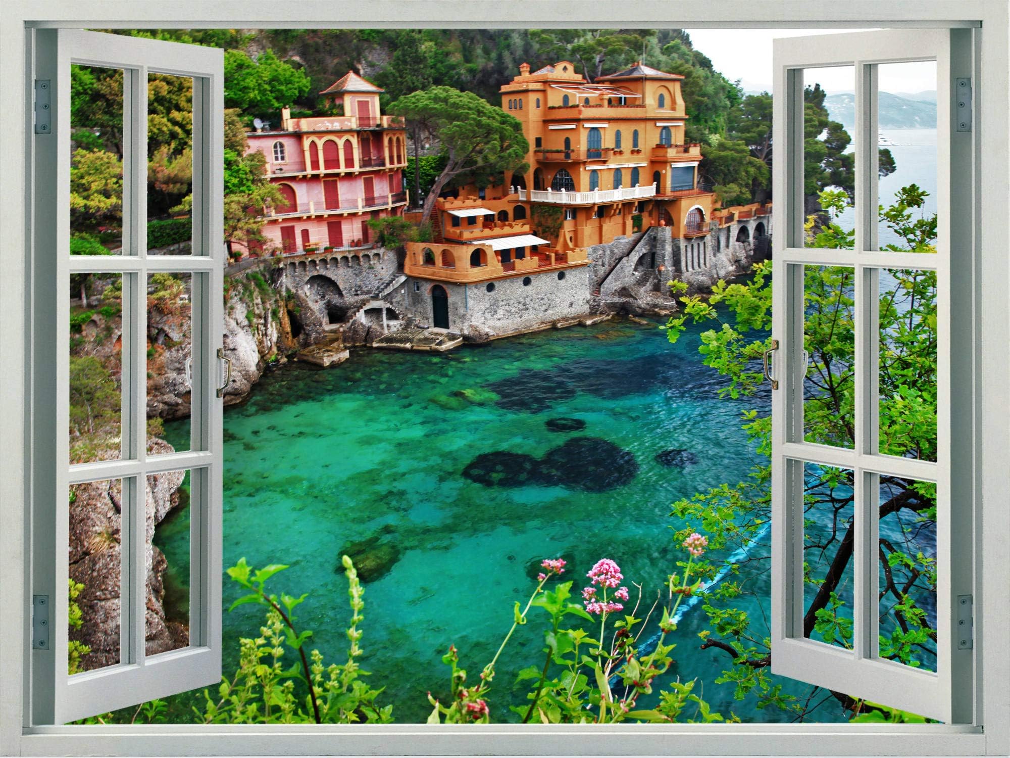 Walls 360 Peel & Stick Faux Window Wall Decal Villa in Portofino (36 in x 27 in)