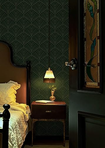 Miniatura 6 de Dimoon Papel tapiz geométrico para despegar y pegar, 393 x 17.3 pulgadas, color verde y negro, papel de contacto geométrico, grueso, impermeable,