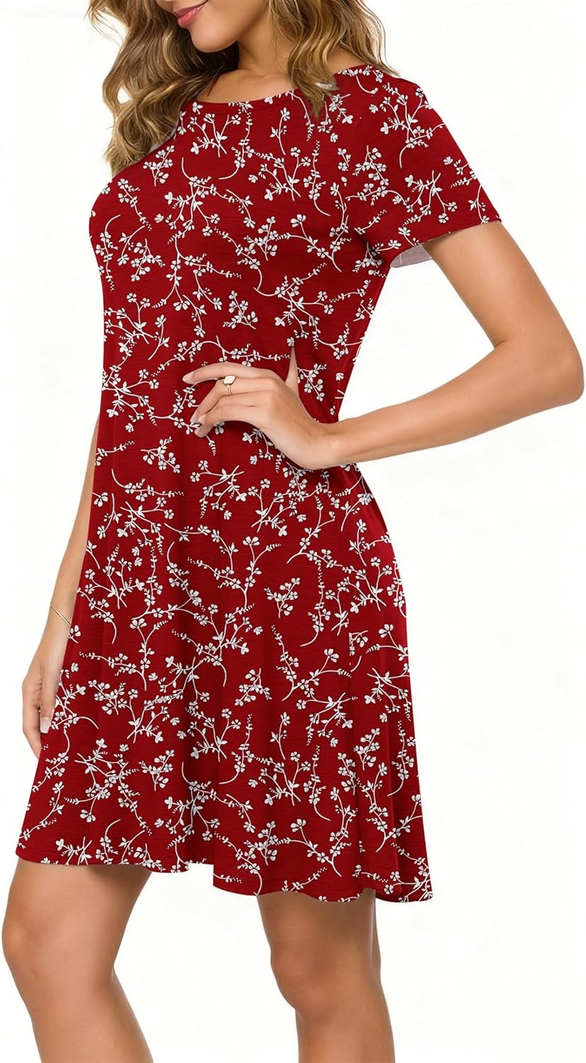 Women's Casual Short Sleeve Crew Neck T Shirt Dress Loose Floral Summer Dresses - Image 2