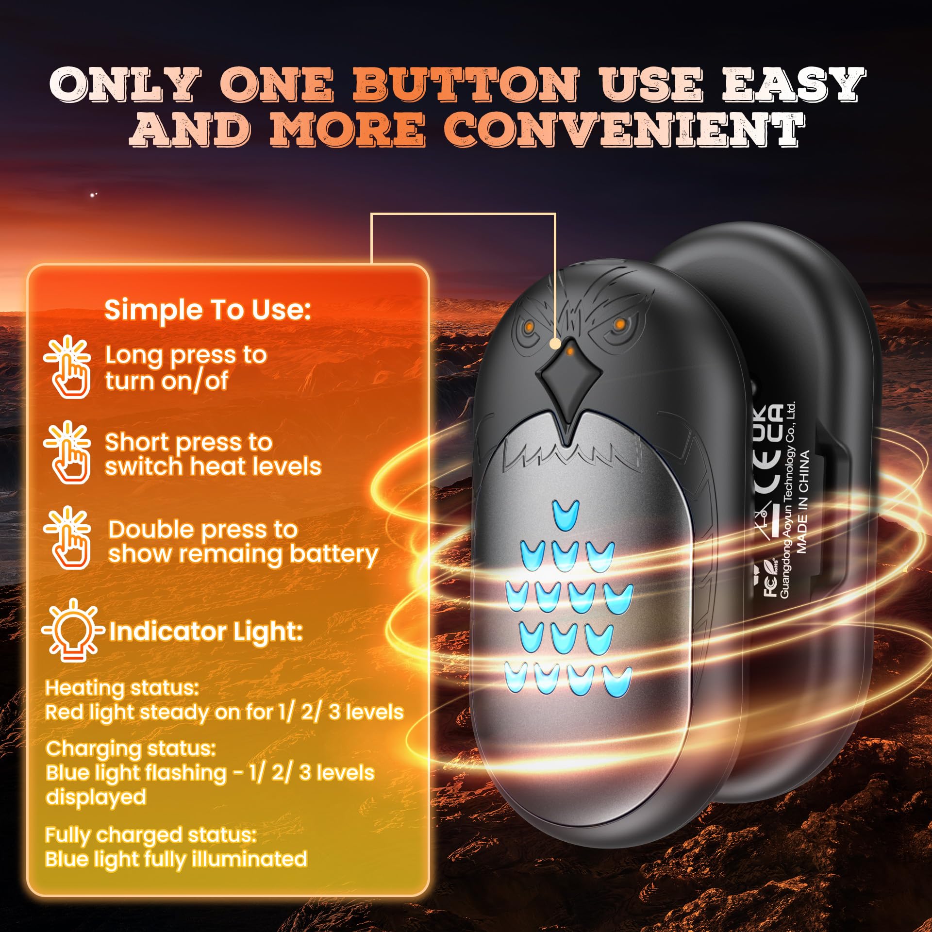 Hand Warmers Rechargeable Portable Reusable: Owl Hand Warmer 2 Pack 6000mAh 20 Hours Sided Heater Handwarmer Outdoor Golf Hunting Camping for Women Men Kids Winter Birthday Christmas New Year Gifts