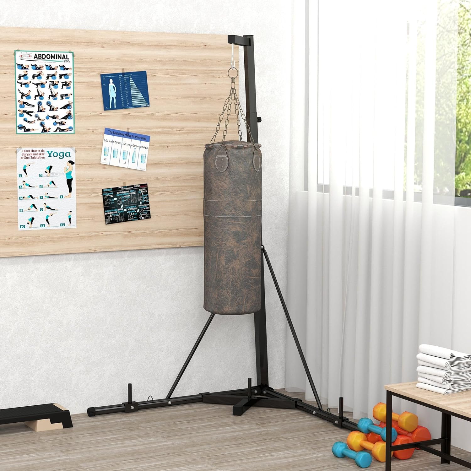 Foldable Heavy Punch Bag Stand with Height Adjustable Weighted Base and Free-Standing Enhanced High-Performance Design System