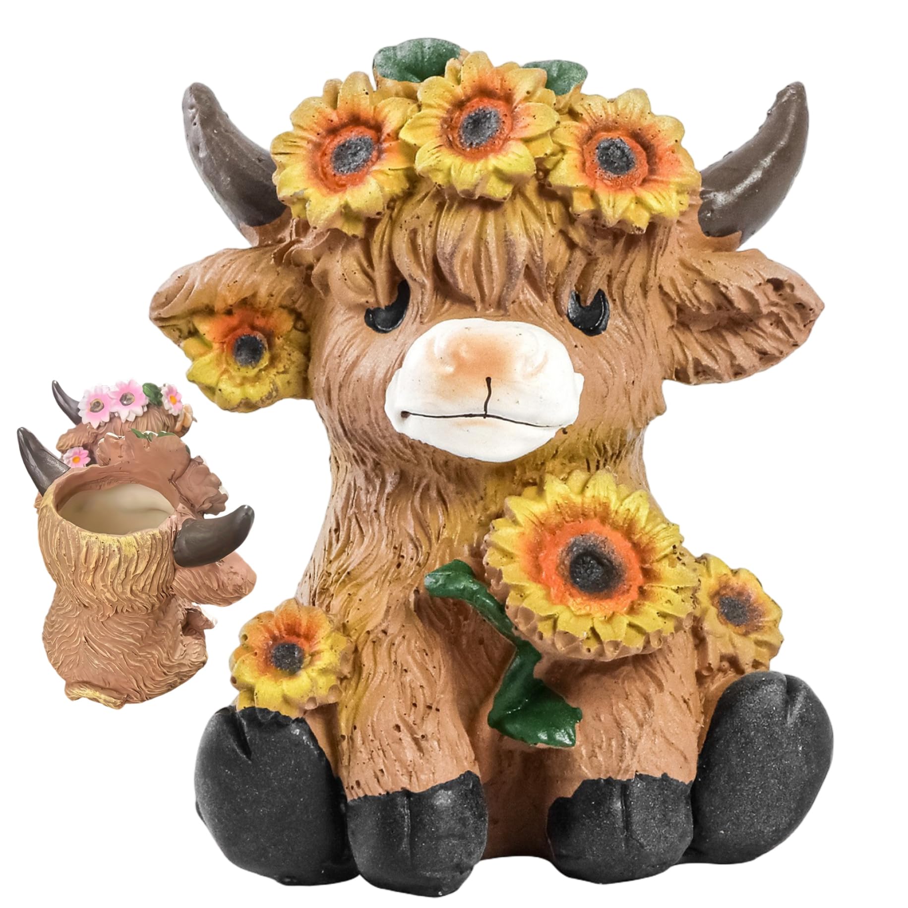 Uanqfegy Yellow Highland Cow Planter Cute, Cow Pot For Plants Handmade Resin Animal Planter For Succulents Indoor Outdoor Garden Favor