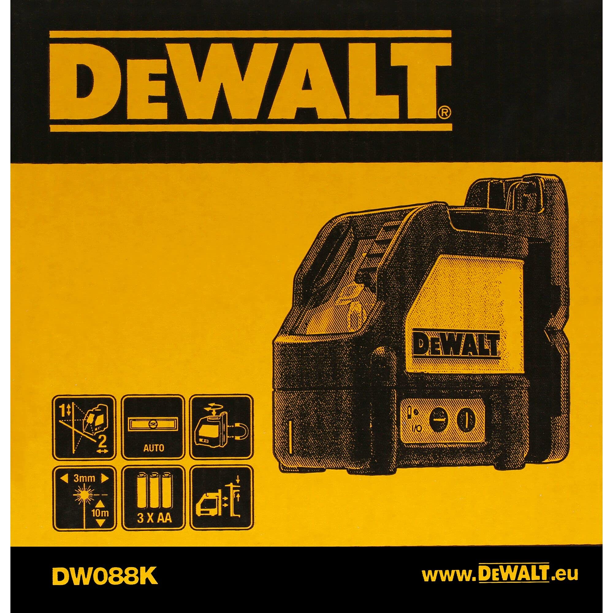DeWALT DW088KTRI Nivel de línea 10m - Nivelador láser (Nivel de línea, Negro, Gris, Naranja, 1/4", 10 m, 0,3 mm/m, 4°)