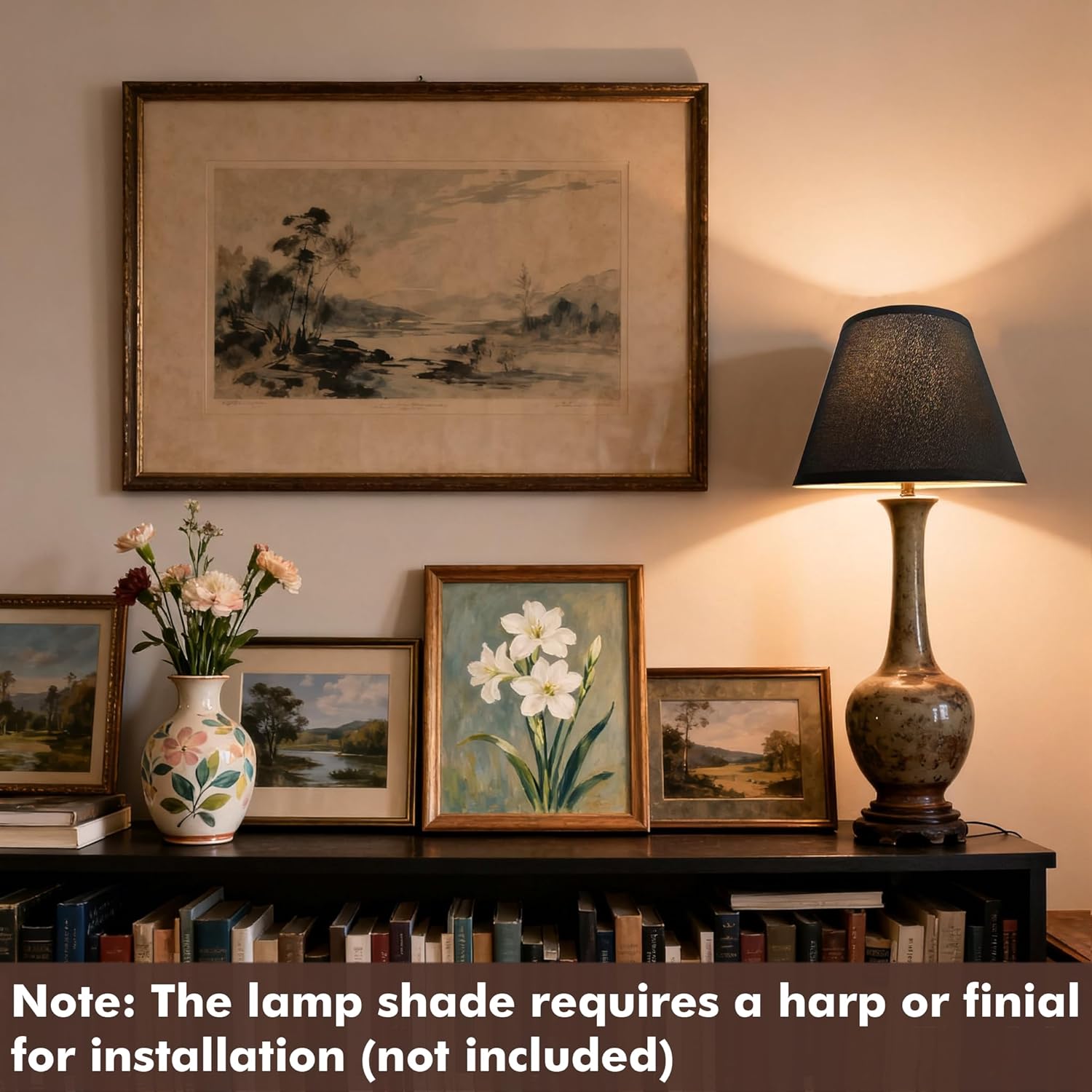 Black Small Lamp Shades Set of 2, 6x10x7 inch Empire Lampshades for Table, Floor & Wall Lamps, Assembly-Free, Spider Fitter Design, Replacement Fabric Lampshade for Bedroom, Living Room Decor