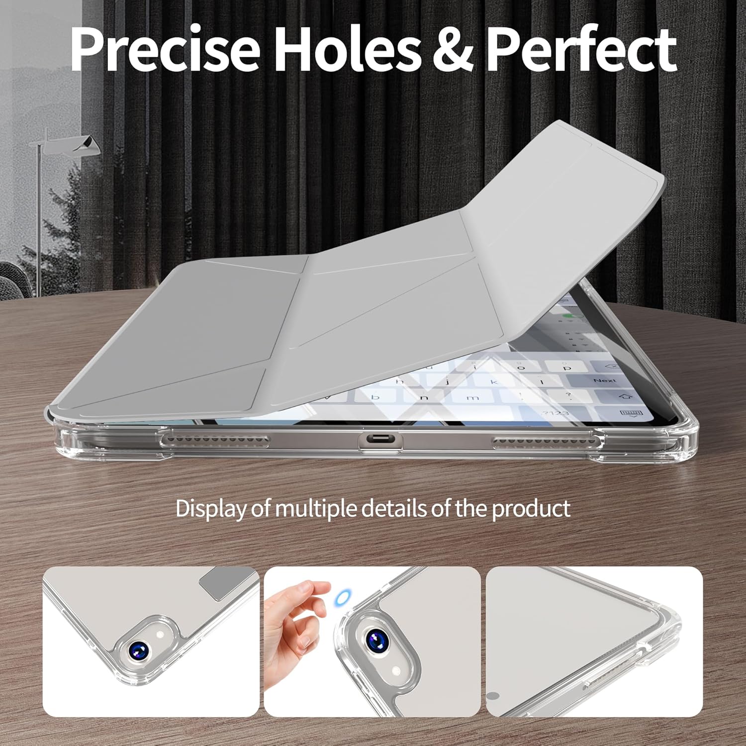 Case for iPad (A16) 11th Generation 11 Inch 2025, iPad 10th Generation 10.9 Inch 2022, Hybrid Protective Cover with Pencil Holder, Clear Transparent Back Shell, Cover Multiple Stand Angles, Gray