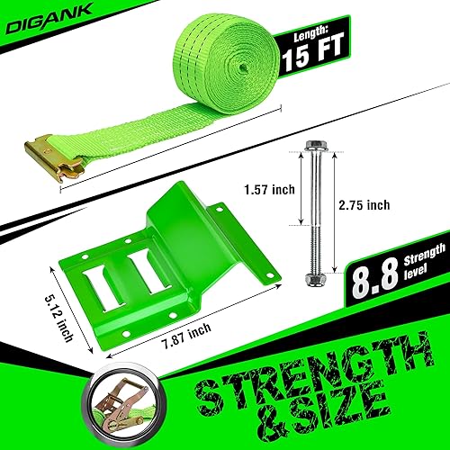 Miniatura 4 de E Track - Kit de amarre de rueda de 2 pulgadas x 15 pies, correas de neumáticos de remolque de alta resistencia, correas de neumáticos de remolque E