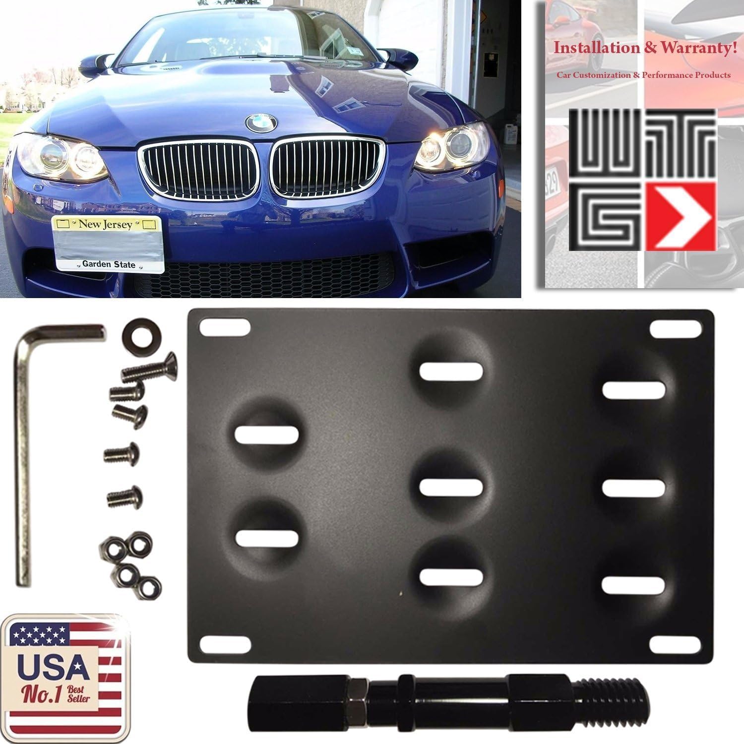 WTG Front Bumper Tow Hook Car License Plate Mount Bracket