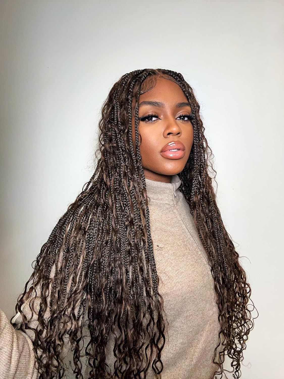 30 Inch Deep Wave Crochet Boho Box Braids with Human Hair Curls, 100 Strands Pre-Looped Synthetic Goddess Braiding Extensions for Black Women, Lightweight & Reusable, Dark Brown #4