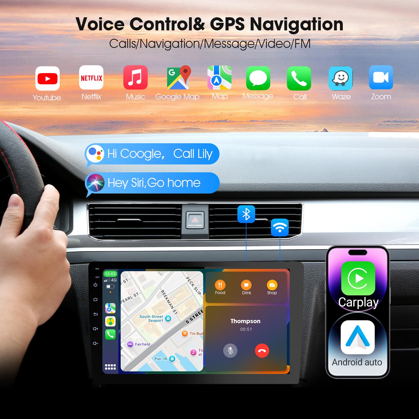 Haudio Radio Coche 2 DIN con CarPlay Inalámbrico y Android Auto,HD Pantalla Táctil de 10.1 Pulgadas,soporta Manos Libres/Mirror Link/AUX|FM/Am y Reproductor de Música,con Cámara de Respaldo