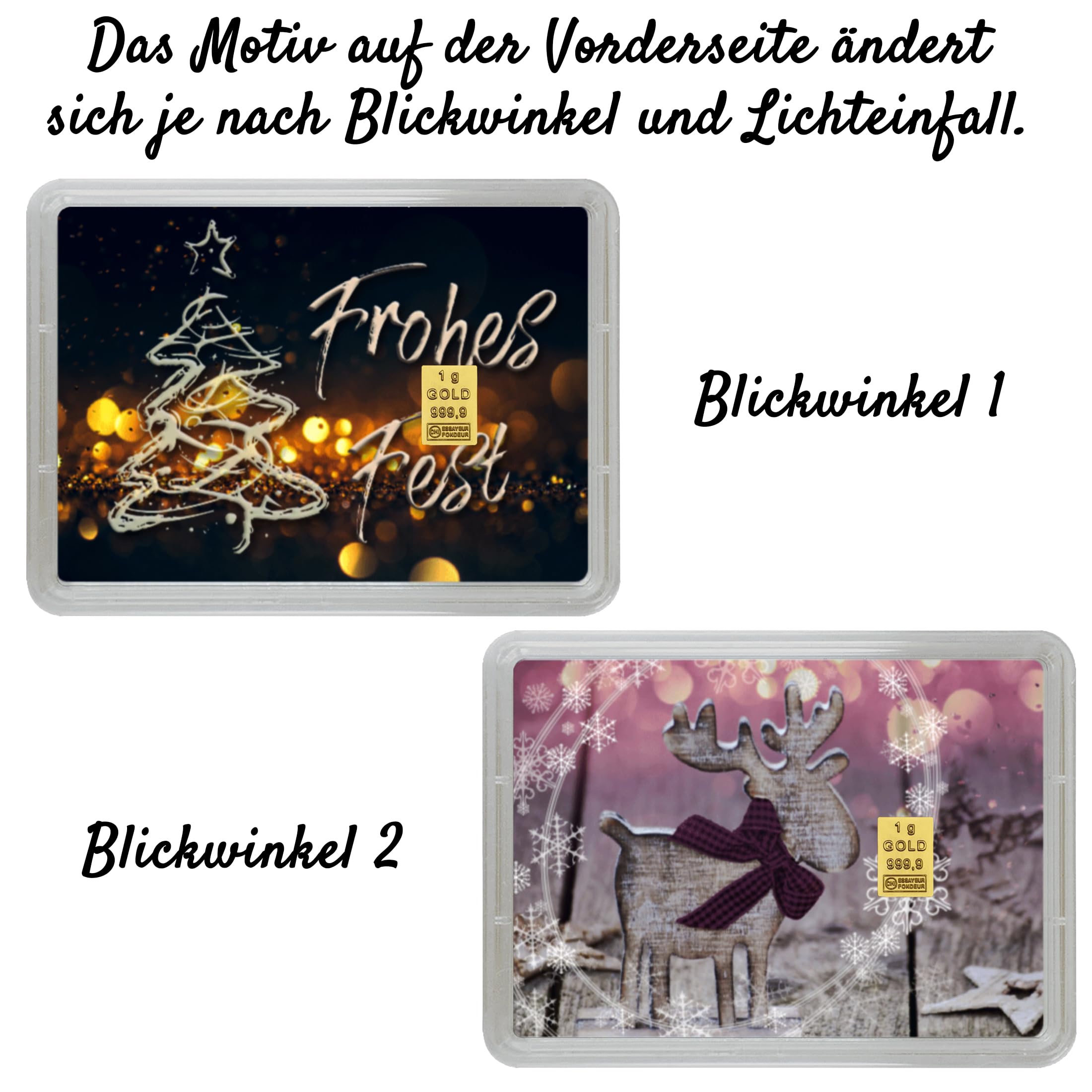 Geschenk zu Weihnachten - Goldbarren 1g – Geschenk Motivbox “Frohes Fest” - Tolle Geschenkidee - Feingold 999,9