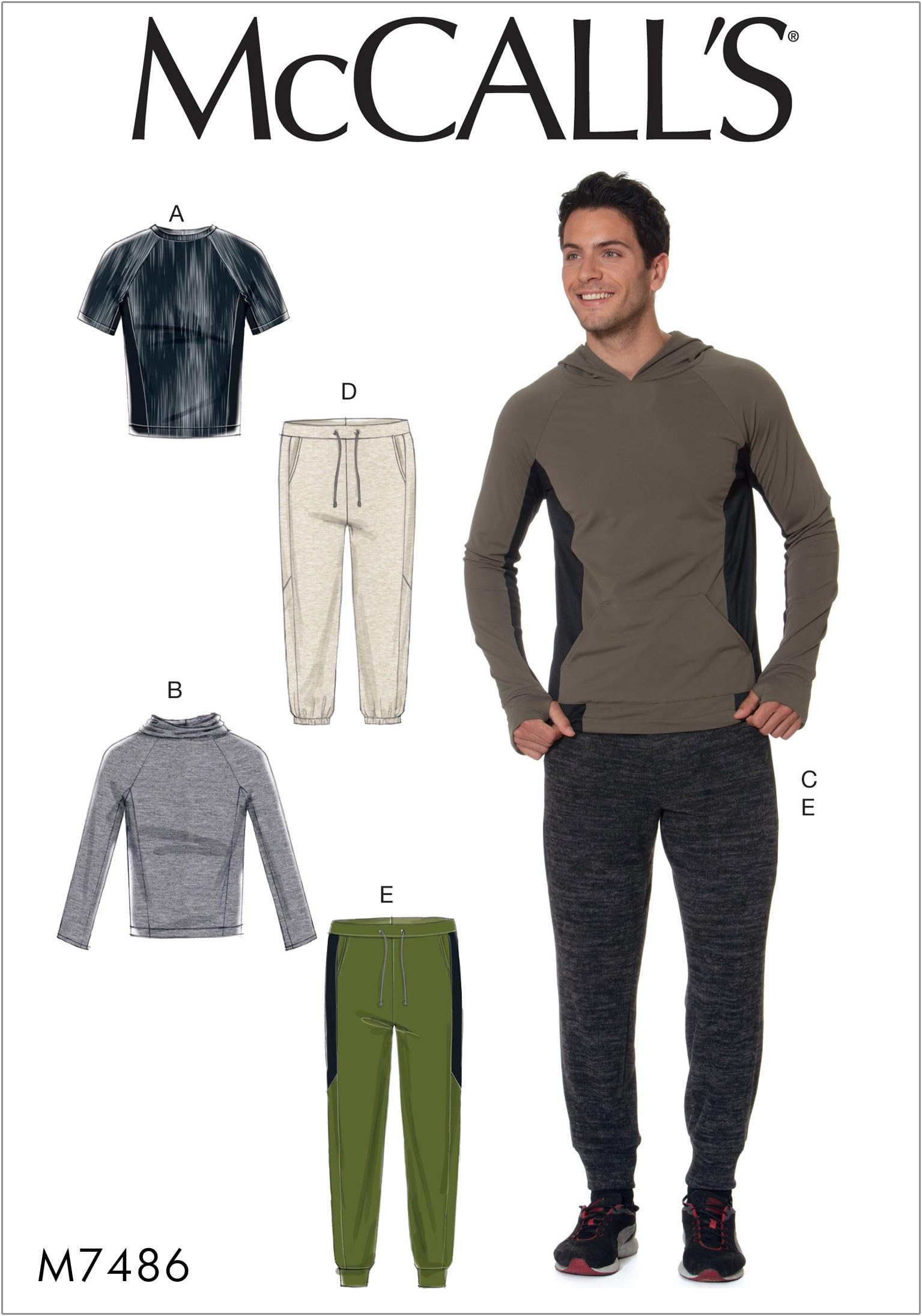 McCall'sPatterns M7486 XM Men's Raglan Sleeve Tops and Drawstring Pants Sewing Pattern, Size SML-MED-LRG