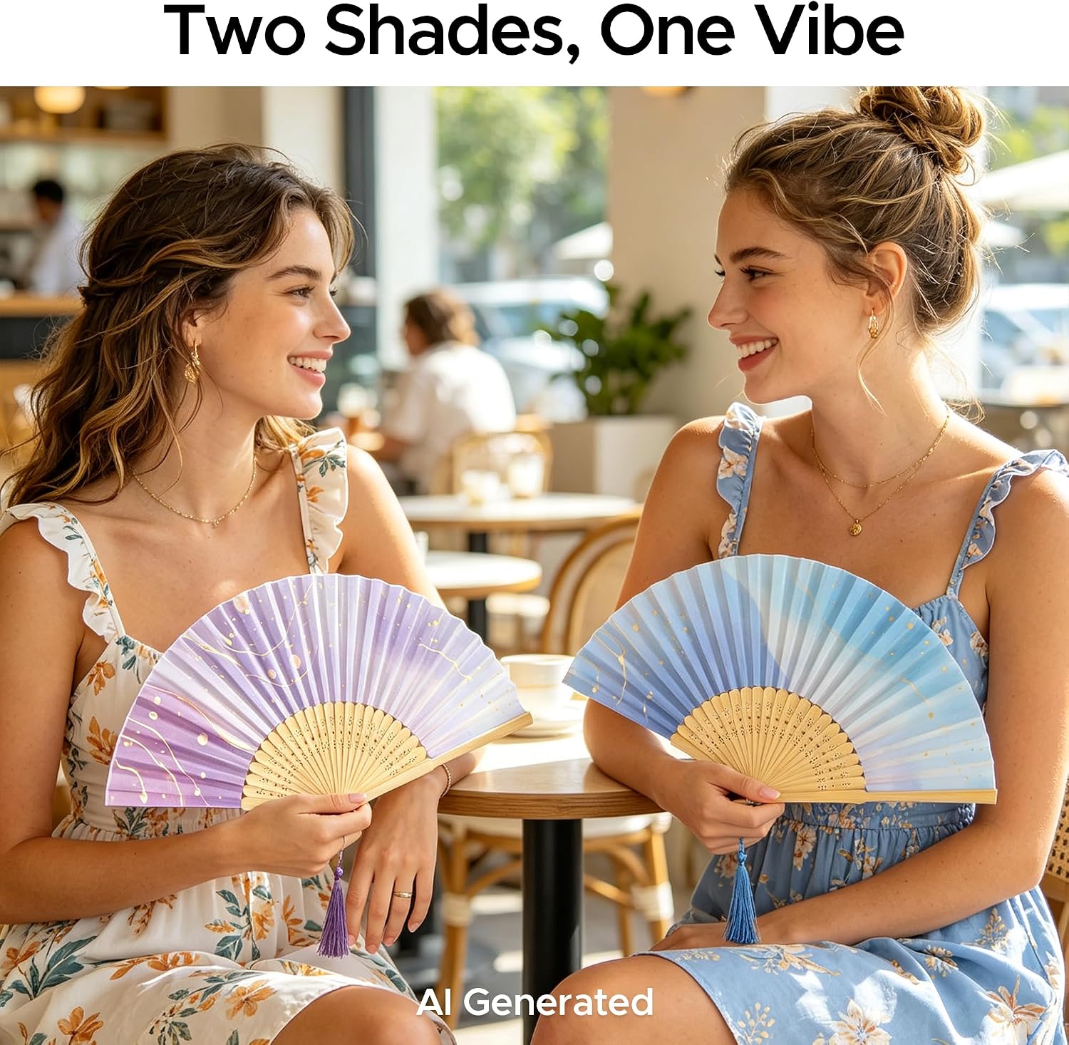 2 Pack Paper Folding Hand Fan, Bamboo Frame Foldable Fan for Women, Portable Handheld Fan for Wedding Party Favor image 2