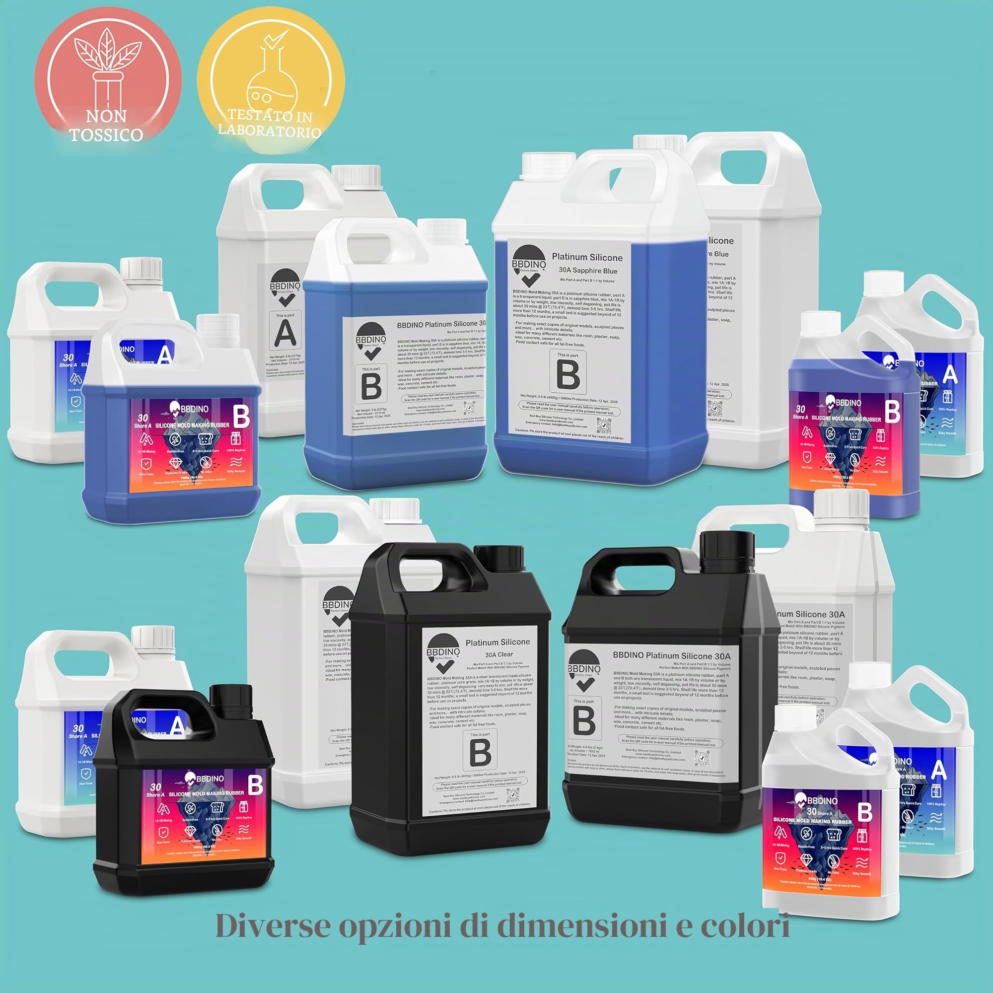 BBDINO Kit per la produzione di stampi in silicone, silicone liquido 30 A 2000 g, auto-degassaggio e silicone al platino per la fabbricazione di stampi, miscela 1A : 1B, ideale per lo stampaggio di