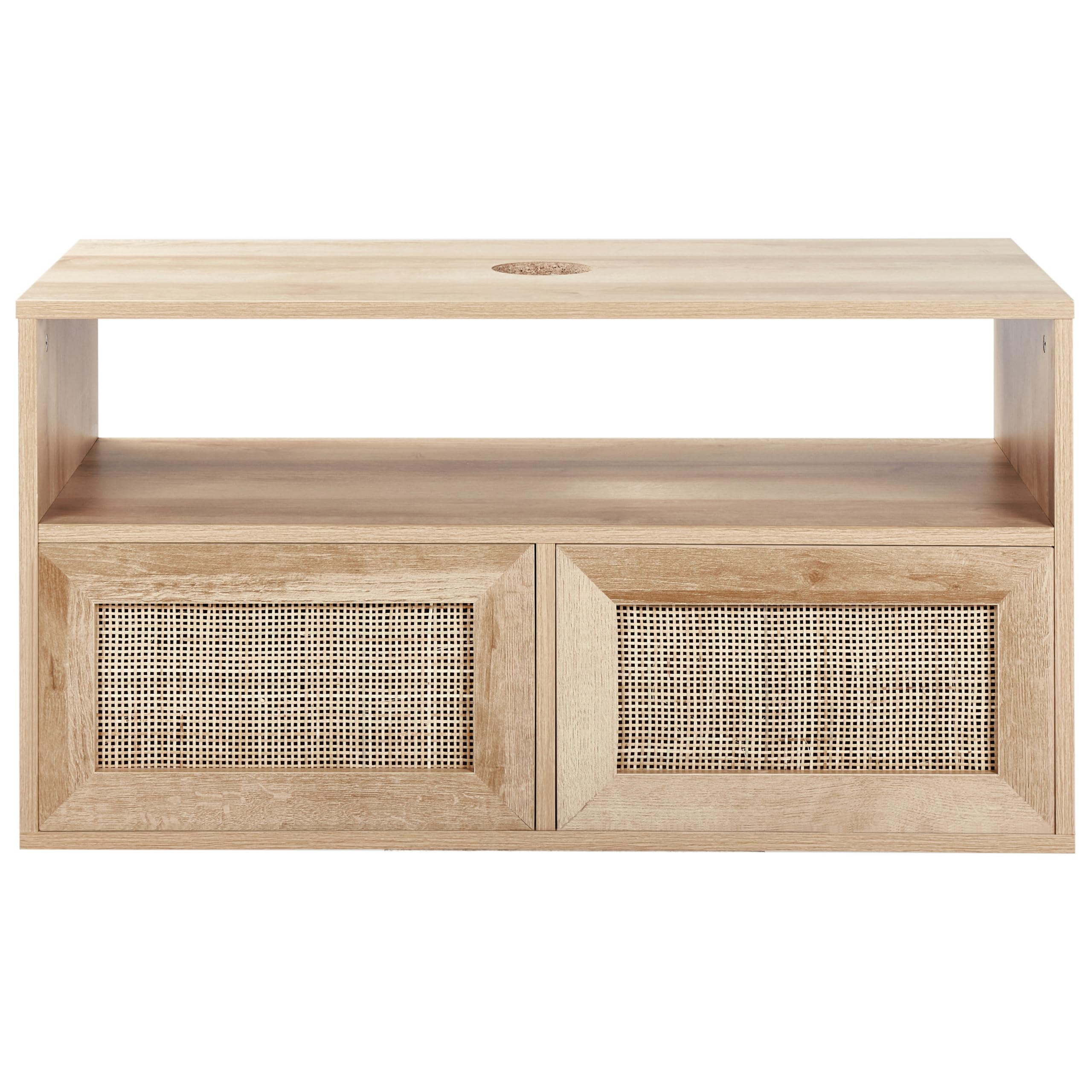 Beliani Mueble Flotante para baño Boho Frente de ratán Trenzado 86 x 45 cm Madera Clara Rosell
