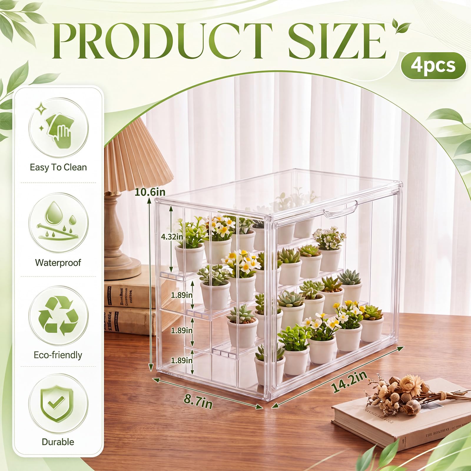 Novabright Mini-Gewächshäuser aus transparentem Acryl für den Innenbereich, mit 3 Regalen, 36,7 x 22,6 x 27,6 cm, stapelbare Tischpflanzen-Anzuchtkästen für Samenstart, Kräuterzucht und kleine