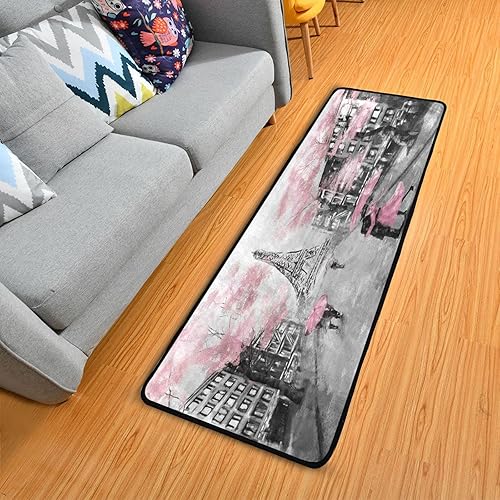 Miniatura 2 de xigua Pink Paris Tower - Alfombra antideslizante rectangular lavable para dormitorio, sala de estar, baño, pasillos, decoración del hogar, 72 x 24