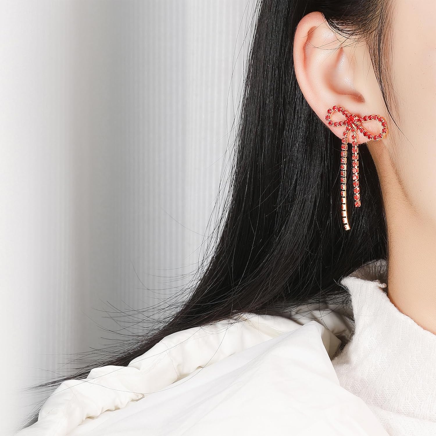 Gold Bow Ribbon Hoop Earrings - Long Ribbon Drop Dangle Bow Tie Huggie Earrings for Women's Jewelry Gifts - Image 2