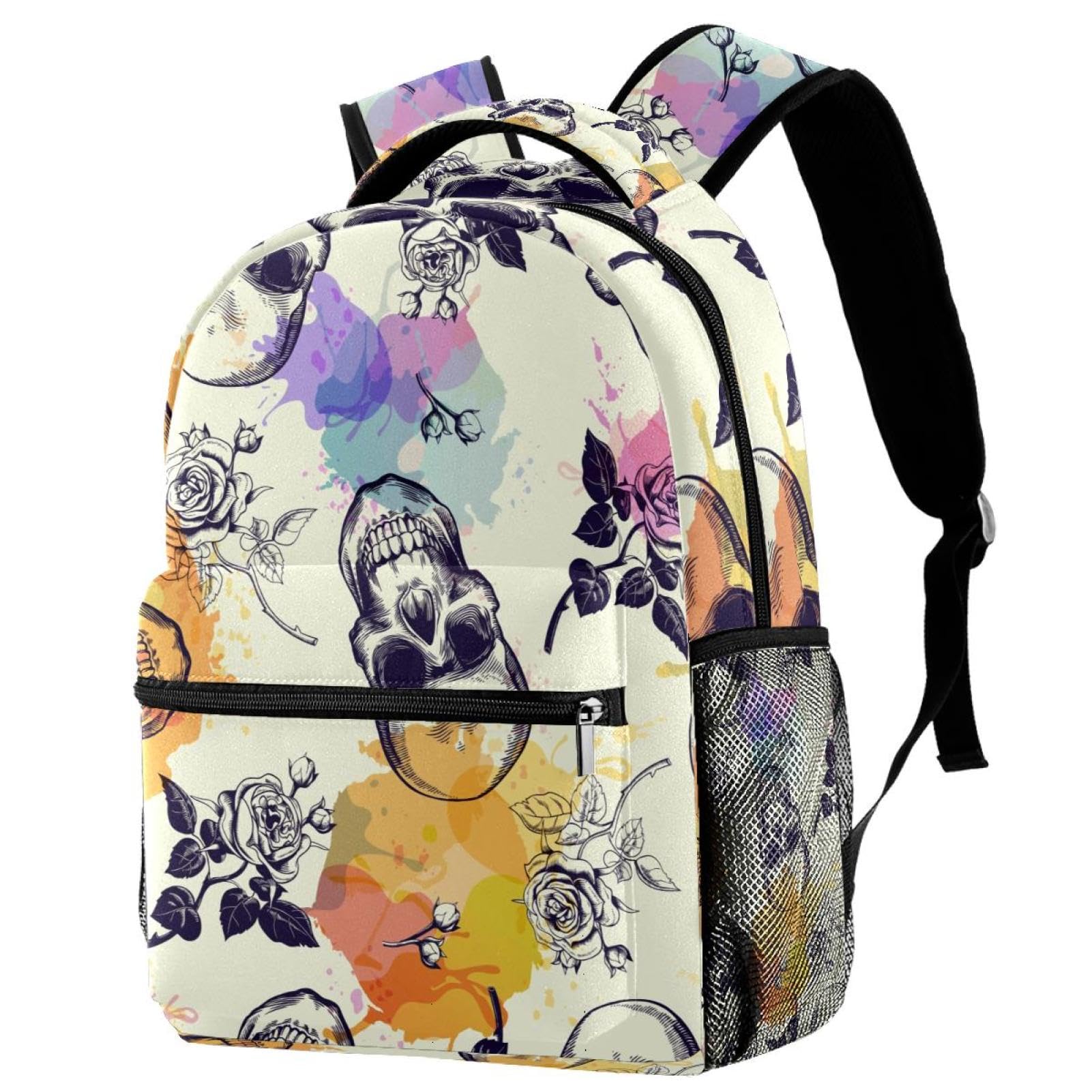 Sac à dos d'école crânes et roses multicolore de 29.4x20x40cm