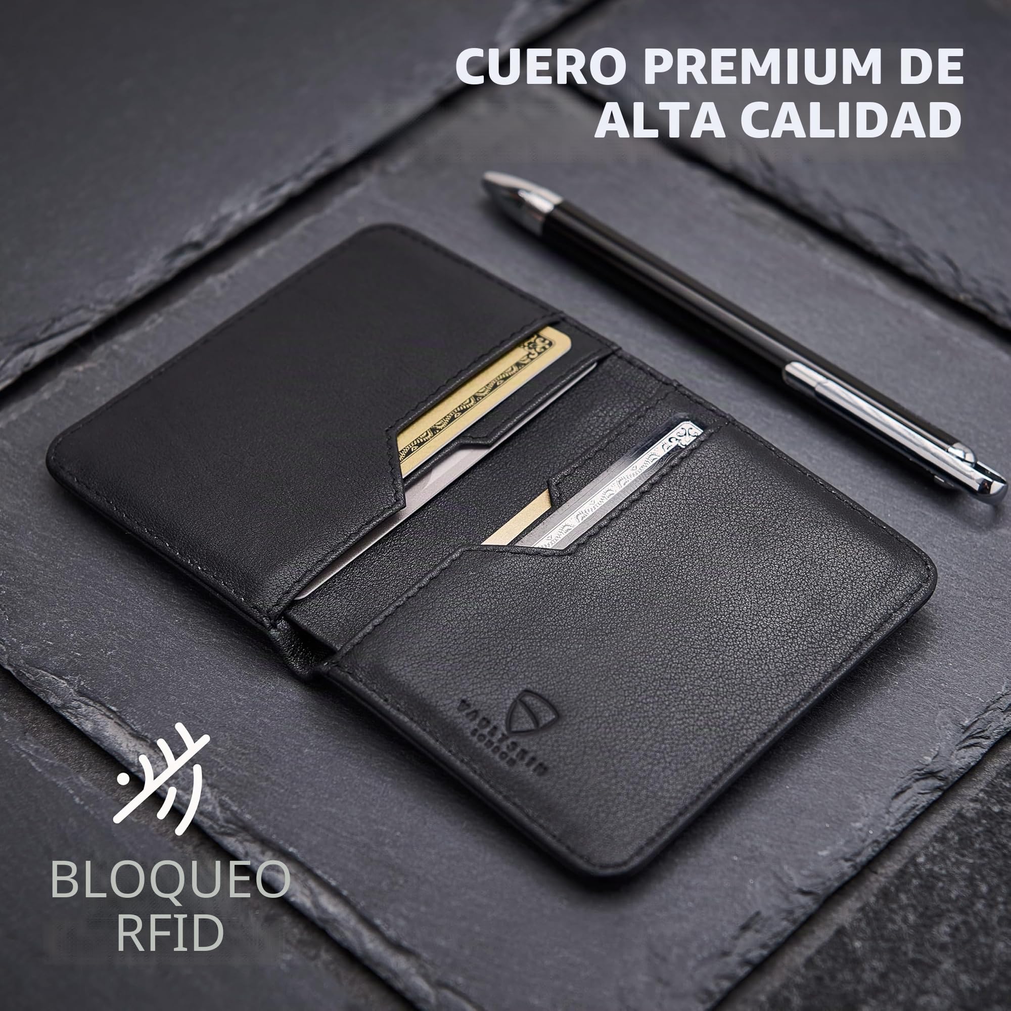 Vaultskin City Cartera Bifold de Piel para Hombre con RFID, Negro