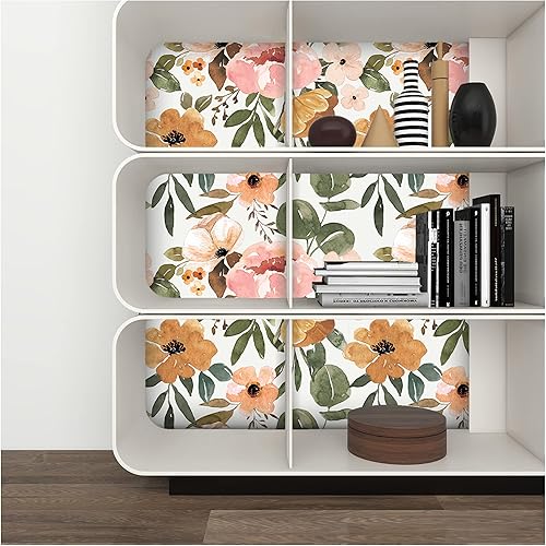 Miniatura 4 de UniGoos Papel tapiz de acuarela de flores rosadas marrones, despegar y pegar, pintado a mano, autoadhesivo, floral, papel de pared temporal, papel