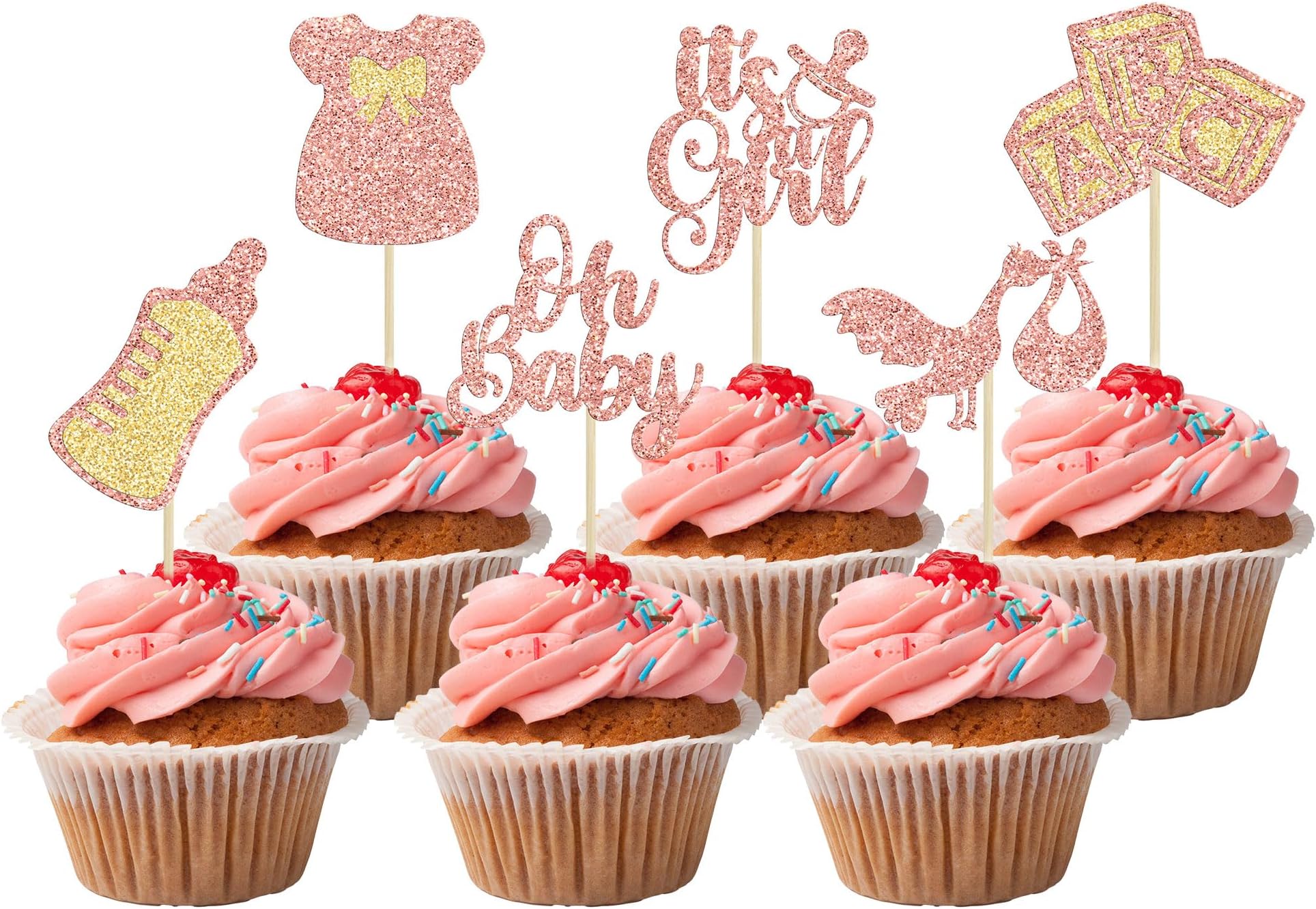36-Piece Baby Shower Girl Cupcake Toppers – Glitter Moon & Star Picks For Gender Reveal & Parties