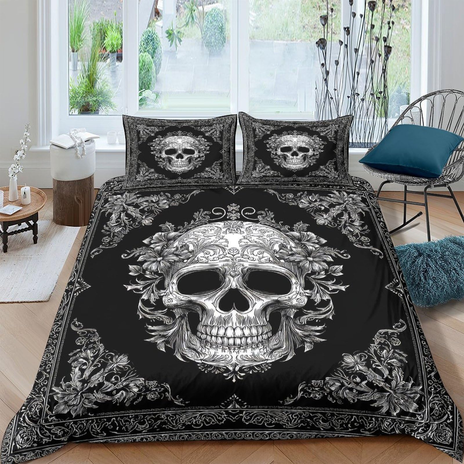 Ctjqhvkz Style-5 3D Printed Gothic Skull Fitted Sheet Microfiber Black Bed Cover For Bedroom Dorm Mattress Protection Decorative Single（135X200cm）