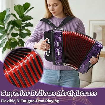 Accordion 22 Keys 8 Bass, Suitable for beginners,Easy Learning(Purple)