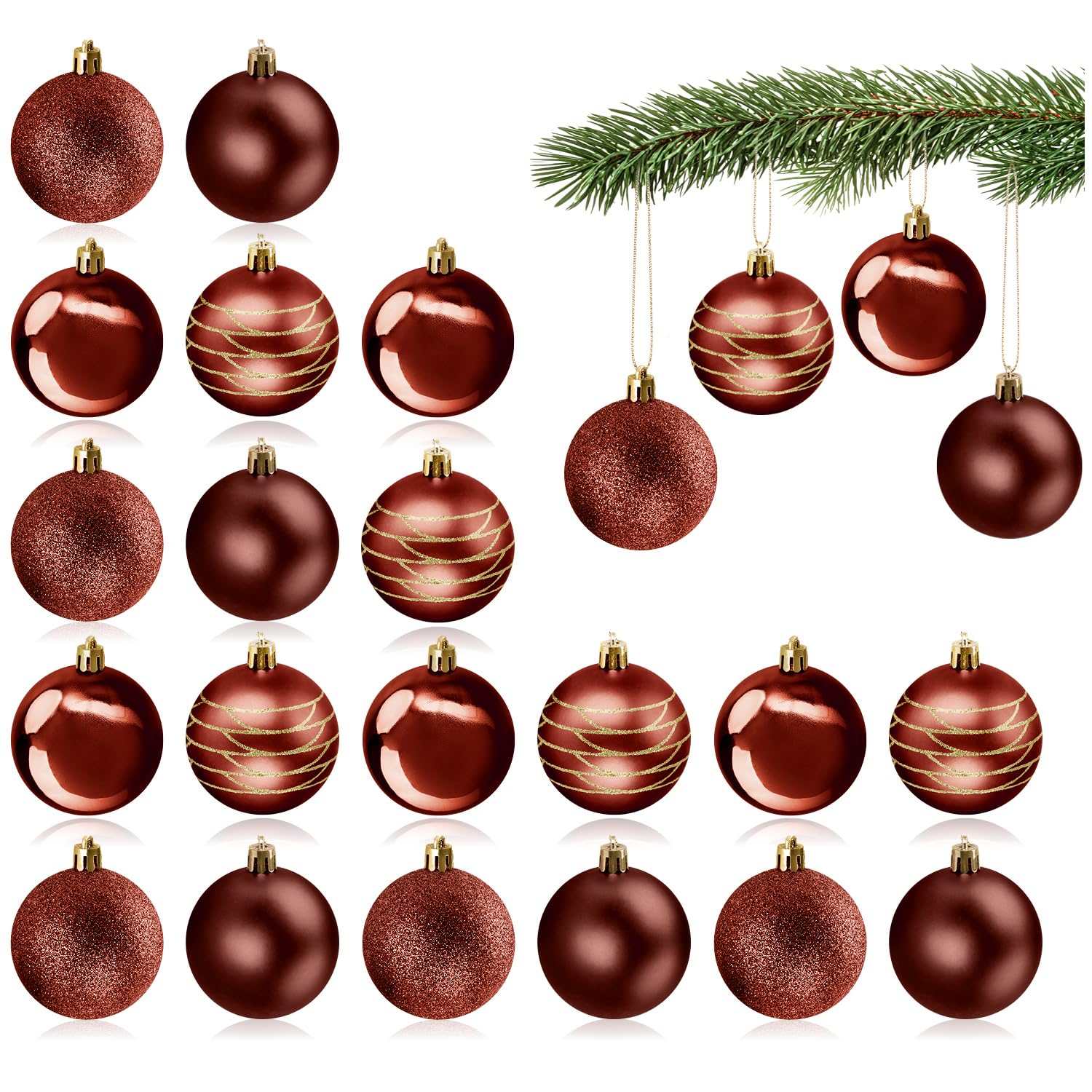 Com-Four Brown Com-Four® 20X Christmas Balls, Plastic Tree Decorations, 6Cm