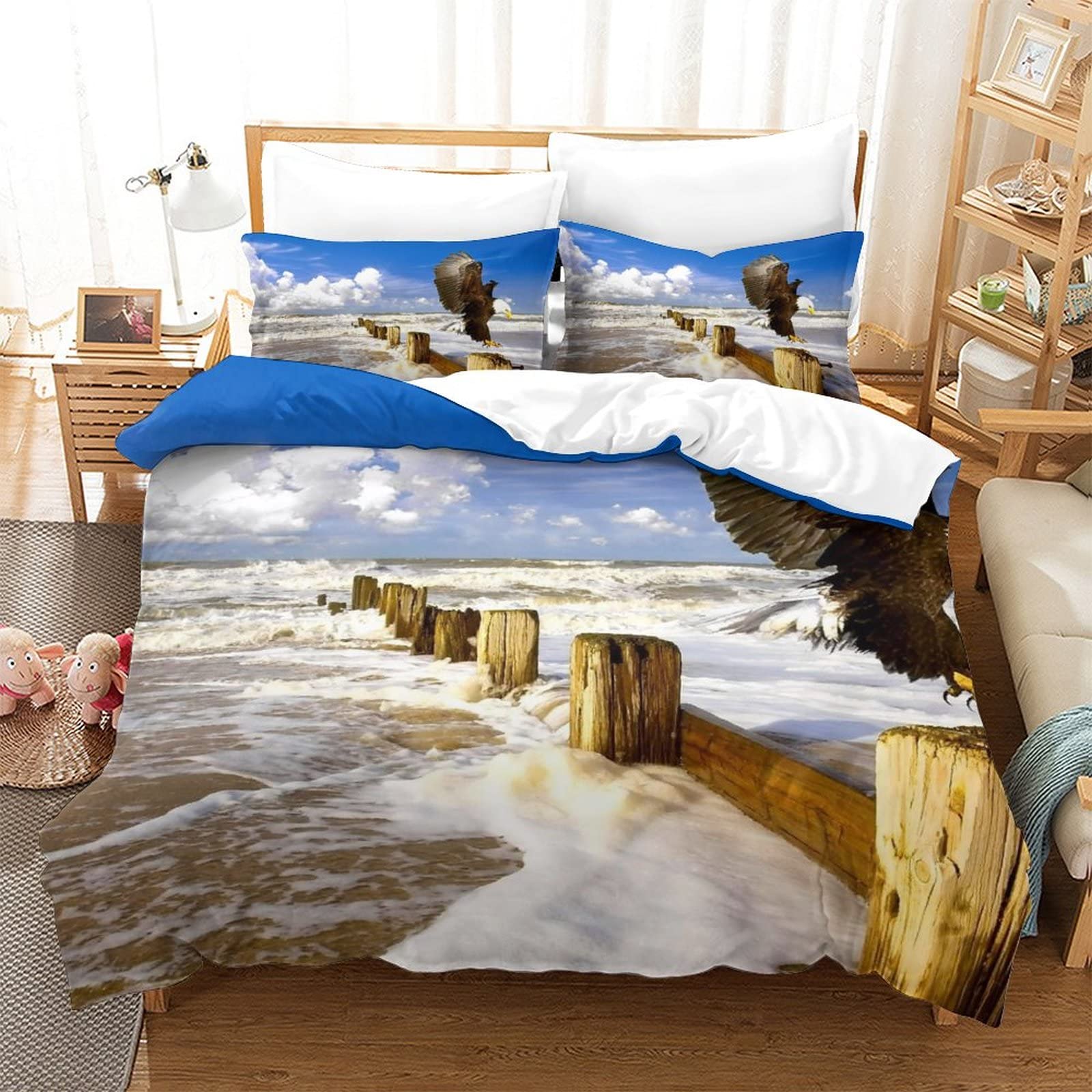 Parure de couette Bald Eagle 3D lit double 200x200 cm anti-décoloration 3 pièces