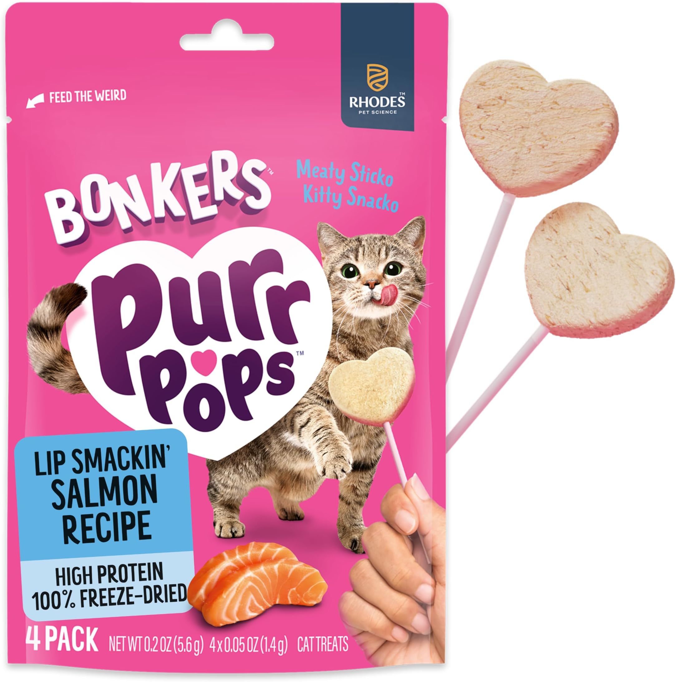 Purrpops, Freeze Dried Salmon Flavored Lollipop Cat Treats, 4 Pieces