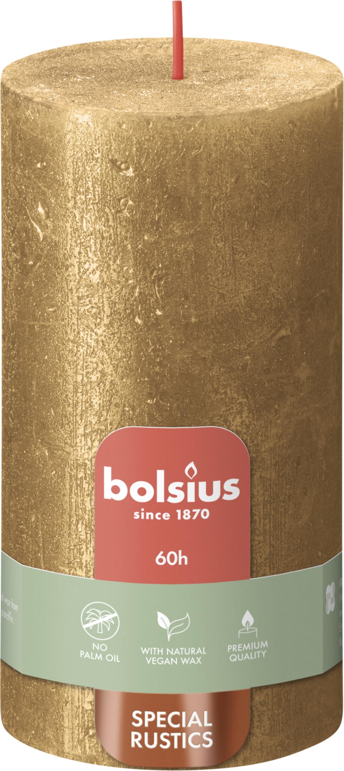 BOLSIUS Bolsius Rustic Shimmer Metallic Candle 130MM x 68MM Christmas Dinner Table Setting Xmas Festive Pillar Candles (Gold)