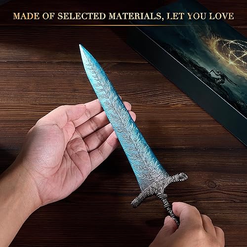 Miniatura 4 de Anillo de Elden - Espada de Caballero Recto de Luna Oscura, Espada de Caballero Recto de 11.8 pulgadas, Espada de Metal con Soporte de Exhibición,