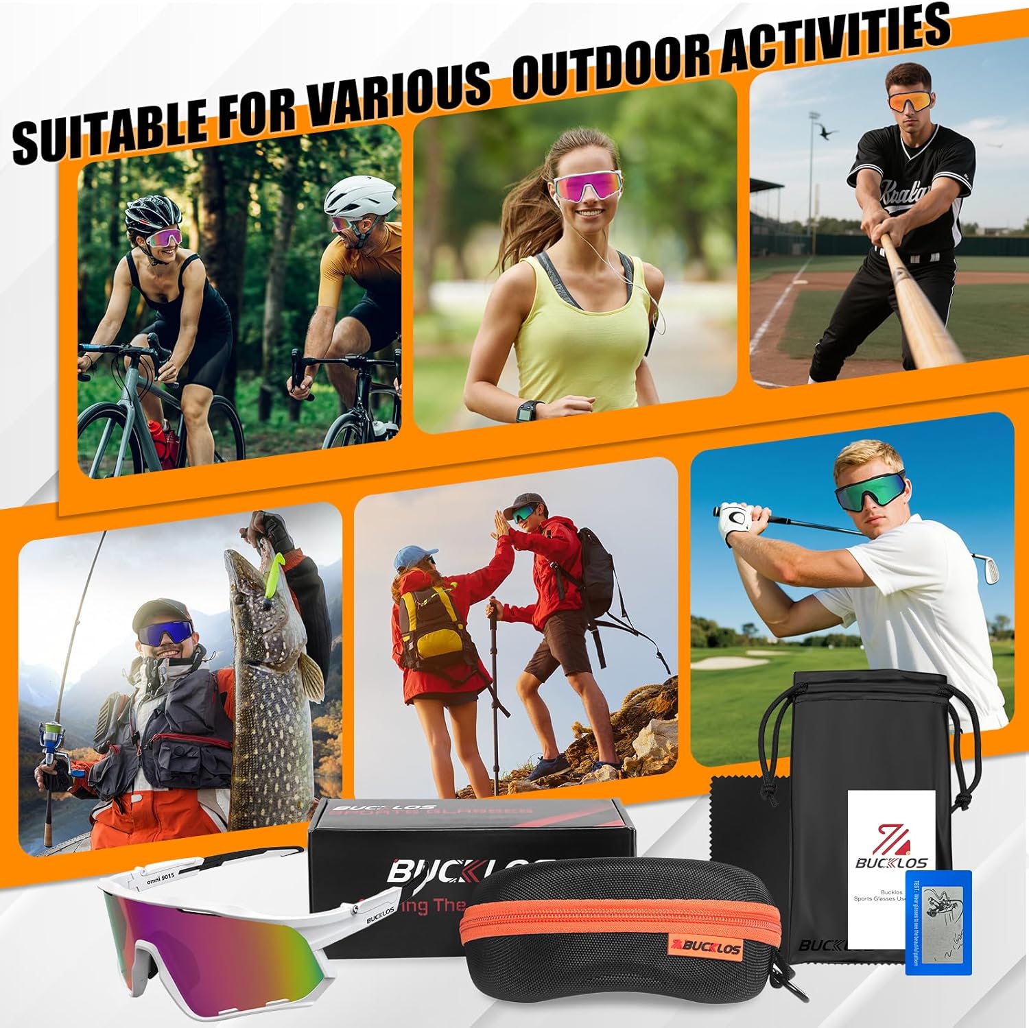 BUCKLOS Polarized Cycling Running Sunglasses for Men Women UV400 Protection,TR90 Sun Glasses for Bike Baseball Sports Safety - Image 6