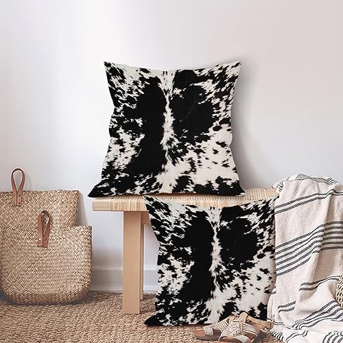 Miniatura 3 de Juego de 2 fundas de almohada con estampado de piel de vaca de 18 x 18 pulgadas, fundas de almohada cuadradas decorativas con puntos de vaca blancos